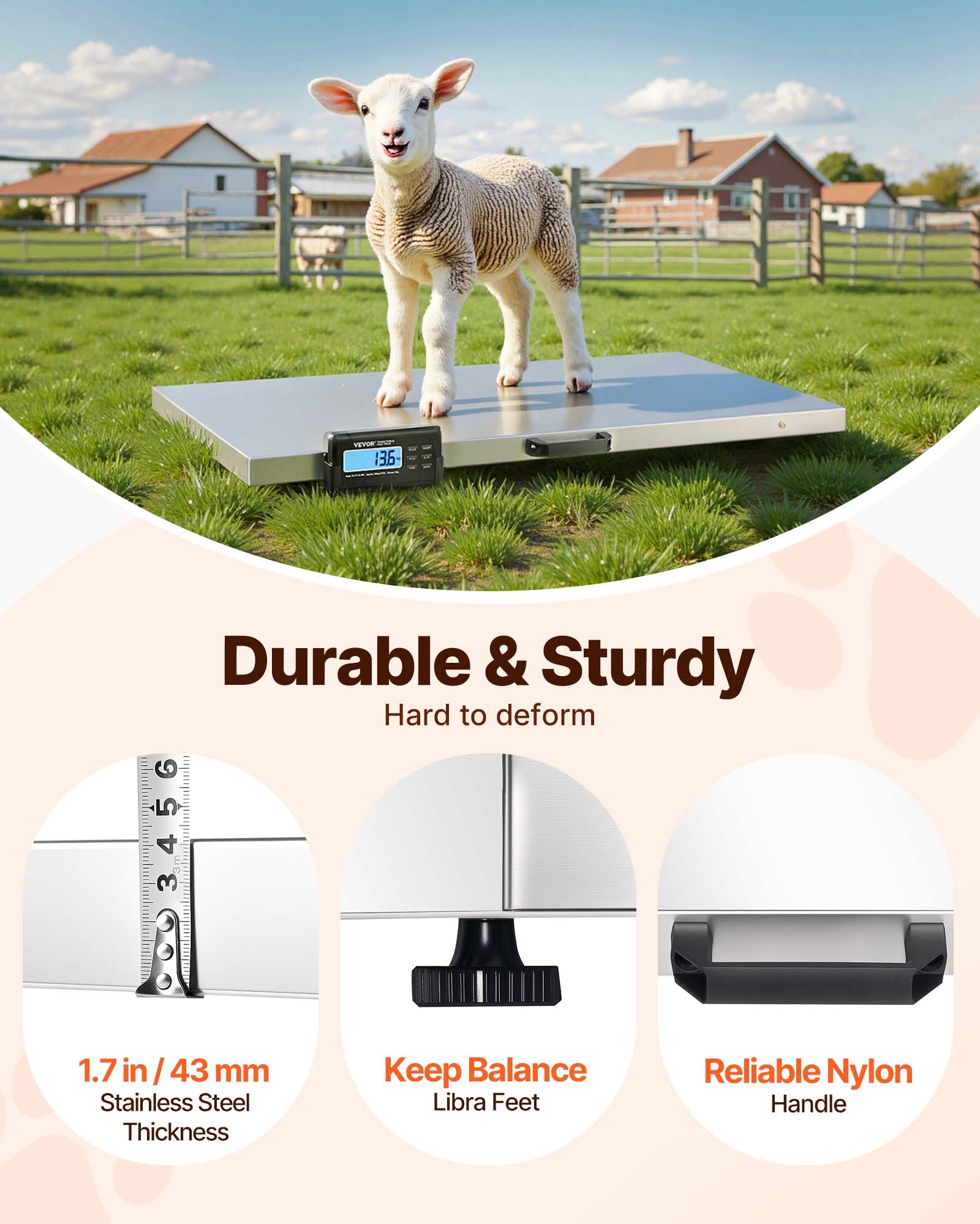VEVOR Livestock Scale 700LBS, Dog Scales Large Platform 40.6x20.9Inch Stainless Steel Vet Scale Industrial Floor Scale Large Animal Scale  Pig Scale Goat Weight Scale Pet Digital Scale