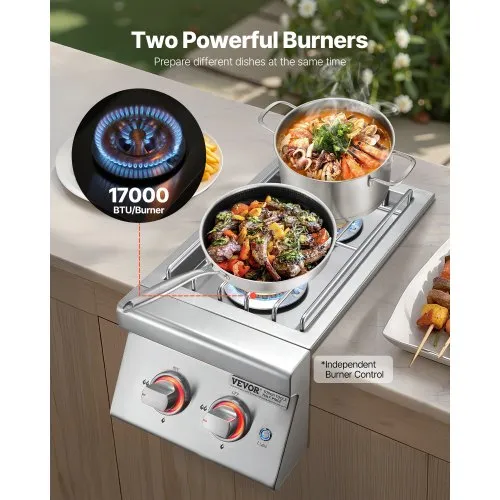 VEVOR Double Grilling Side Burners, x 17,000BTU Liquid Propane