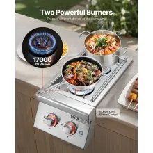 VEVOR Double Grilling Side Burners for Outdoor 2x17,000BTU Propane & Natural Gas