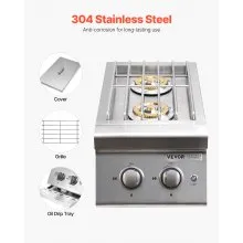 VEVOR Double Grilling Side Burners for Outdoor 2x17,000BTU Propane & Natural Gas