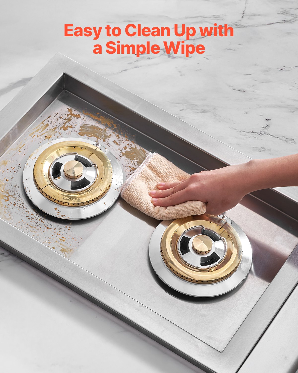 VEVOR Double Grilling Side Burners, 2 x 17,000BTU Liquid Propane Side Burner for Outdoor Kitchen, Convertible to Natural Gas, 304 Stainless Steel Built-in Double Burners with LED for BBQ Grill Island