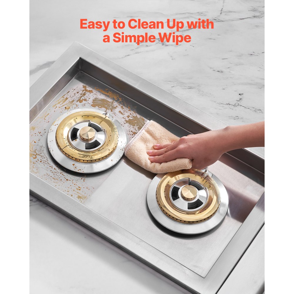 VEVOR Double Grilling Side Burners, 2 x 15,000BTU Liquid Propane Side Burner for Outdoor Kitchen, Convertible to Natural Gas, 304 Stainless Steel Built-in Double Grill Burners for BBQ Grill Island