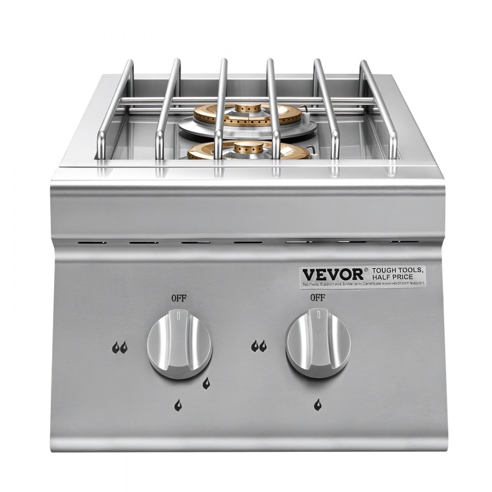 VEVOR Double Grilling Side Burners, 2 x 15,000BTU Liquid Propane Side Burner for Outdoor Kitchen, Convertible to Natural Gas, 304 Stainless Steel Built-in Double Grill Burners for BBQ Grill Island