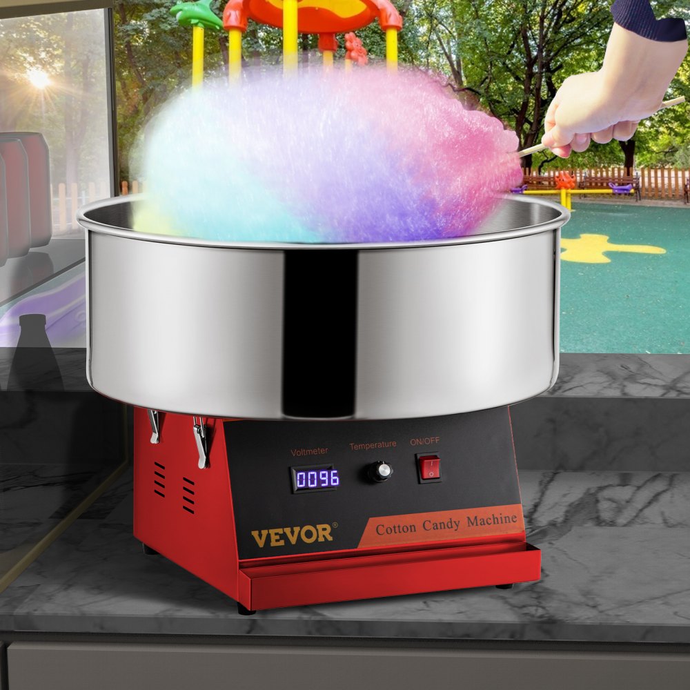 VEVOR Electric Cotton Candy Machine, 19.7-inch Cotton Candy Maker, 1050W Candy Floss Maker, Red Commercial Cotton Candy Machine with Stainless Steel Bowl and Sugar Scoop, Perfect for Family Party