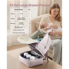 VEVOR Breast Pump Backpack, Breast Feeding Bag with Ice Pack, Fits for S1/S2, Pumping Accessories & Breastmilk Storage, Portable Pump Carrying Case for Work, Travel and Family Use, Light Pink