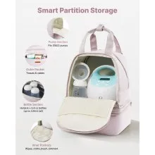 VEVOR Breast Pump Backpack, Breast Feeding Bag with Ice Pack, Fits for S1/S2, Pumping Accessories & Breastmilk Storage, Portable Pump Carrying Case for Work, Travel and Family Use, Light Pink