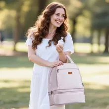 VEVOR Breast Pump Backpack, Breast Feeding Bag with Ice Pack, Fits for S1/S2, Pumping Accessories & Breastmilk Storage, Portable Pump Carrying Case for Work, Travel and Family Use, Light Pink
