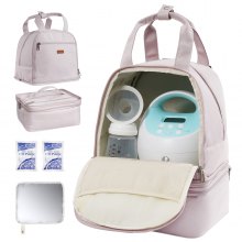 VEVOR Breast Pump Backpack, Breast Feeding Bag with Ice Pack, Fits for S1/S2, Pumping Accessories & Breastmilk Storage, Portable Pump Carrying Case for Work, Travel and Family Use, Light Pink