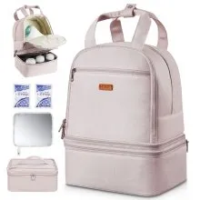 VEVOR Breast Pump Backpack, Breast Feeding Bag with Ice Pack, Fits for S1/S2, Pumping Accessories & Breastmilk Storage, Portable Pump Carrying Case for Work, Travel and Family Use, Light Pink