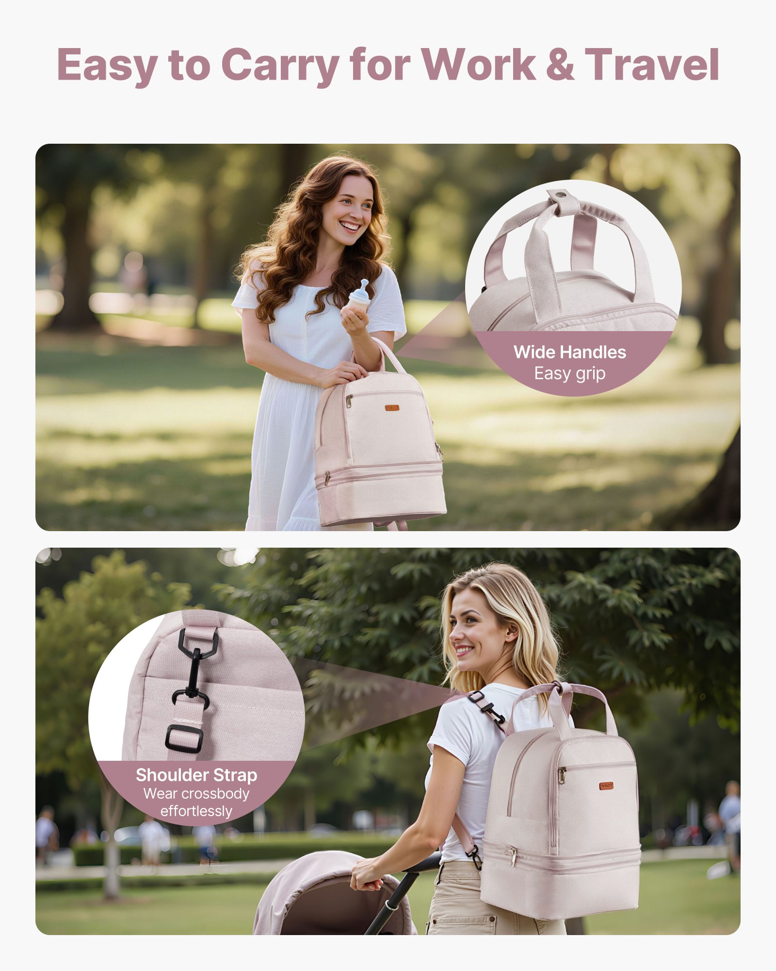 VEVOR Breast Pump Backpack, Breast Feeding Bag with Ice Pack, Fits for S1/S2, Pumping Accessories & Breastmilk Storage, Portable Pump Carrying Case for Work, Travel and Family Use, Light Pink