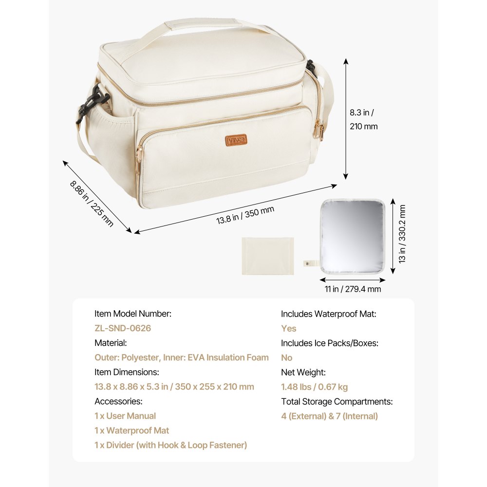 VEVOR Breast Pump Bag, Breast Feeding Bag with Waterproof Mat, Fits for S1/S2, Pumping Accessories & Breastmilk Storage, Portable Pump Carrying Case for Work, Travel and Family Use, Beige