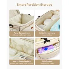 VEVOR Breast Pump Bag, Breast Feeding Bag with Waterproof Mat, Fits for S1/S2, Pumping Accessories & Breastmilk Storage, Portable Pump Carrying Case for Work, Travel and Family Use, Beige