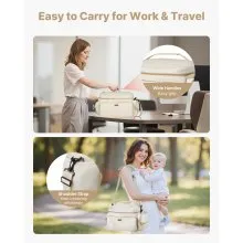 VEVOR Breast Pump Bag, Breast Feeding Bag with Waterproof Mat, Fits for S1/S2, Pumping Accessories & Breastmilk Storage, Portable Pump Carrying Case for Work, Travel and Family Use, Beige