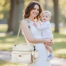 VEVOR Breast Pump Bag, Breast Feeding Bag with Waterproof Mat, Fits for S1/S2, Pumping Accessories & Breastmilk Storage, Portable Pump Carrying Case for Work, Travel and Family Use, Beige