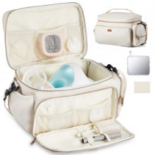 VEVOR Breast Pump Bag, Breast Feeding Bag with Waterproof Mat, Fits for S1/S2, Pumping Accessories & Breastmilk Storage, Portable Pump Carrying Case for Work, Travel and Family Use, Beige