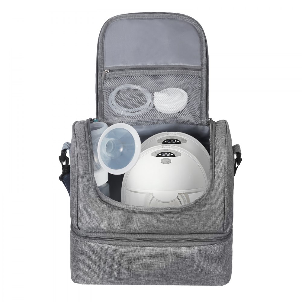 VEVOR Breast Pump Bag, Breast Feeding Bag with Ice Pack, Fits for S1/S2, Pumping Accessories & Breastmilk Storage, Portable Pump Carrying Case for Work, Travel and Family Use, Grey