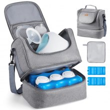 VEVOR Breast Pump Bag, Breast Feeding Bag with Ice Pack, Fits for S1/S2, Pumping Accessories & Breastmilk Storage, Portable Pump Carrying Case for Work, Travel and Family Use, Grey