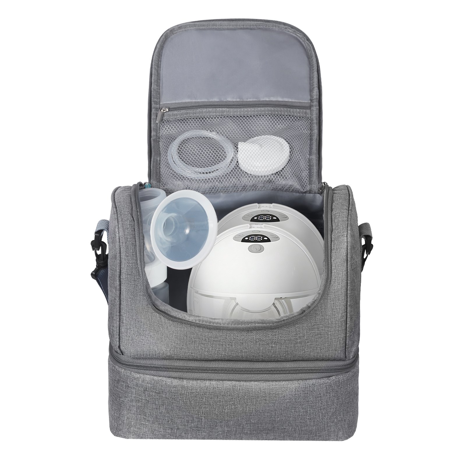 VEVOR Breast Pump Bag, Breast Feeding Bag with Ice Pack, Fits for S1/S2, Pumping Accessories & Breastmilk Storage, Portable Pump Carrying Case for Work, Travel and Family Use, Grey