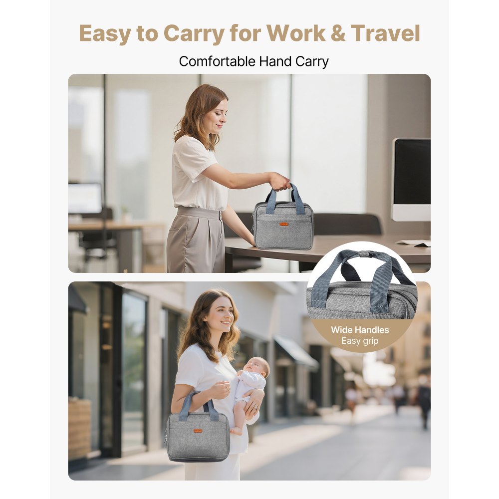 VEVOR Wearable Breast Pump Bag, Breast Feeding Bag with Ice Pack, Fits for M5/M6, Pumping Accessories & Breastmilk Storage, Portable Pump Carrying Case for Work, Travel & Family Use, Grey