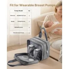 VEVOR Wearable Breast Pump Bag, Breast Feeding Bag with Ice Pack, Fits for M5/M6, Pumping Accessories & Breastmilk Storage, Portable Pump Carrying Case for Work, Travel & Family Use, Grey