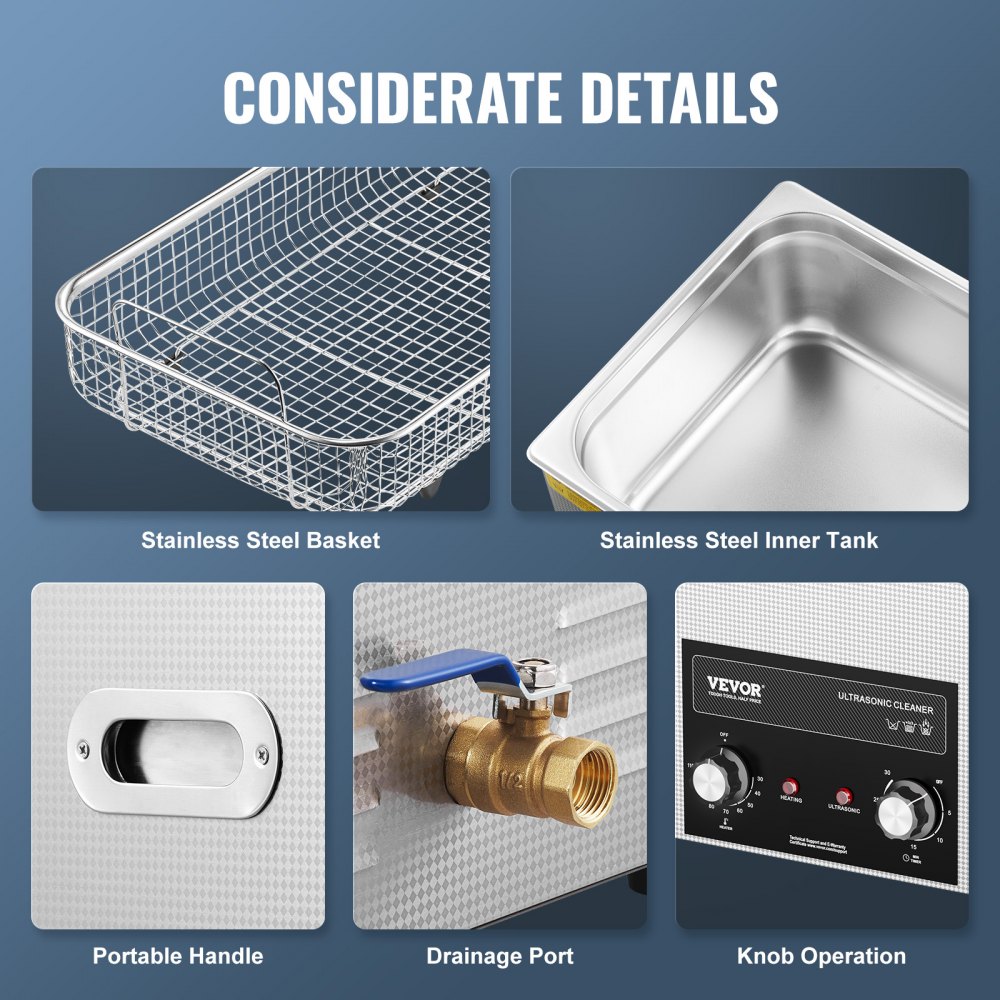 VEVOR 22L Ultrasonic Cleaner with Heater Timer & Basket, Professional Digital Sonic Cavitation Machine, 480W Cleaning Machine for Lab Tools, Metal Parts, Carburetor, Brass, Auto Parts, Engine Parts