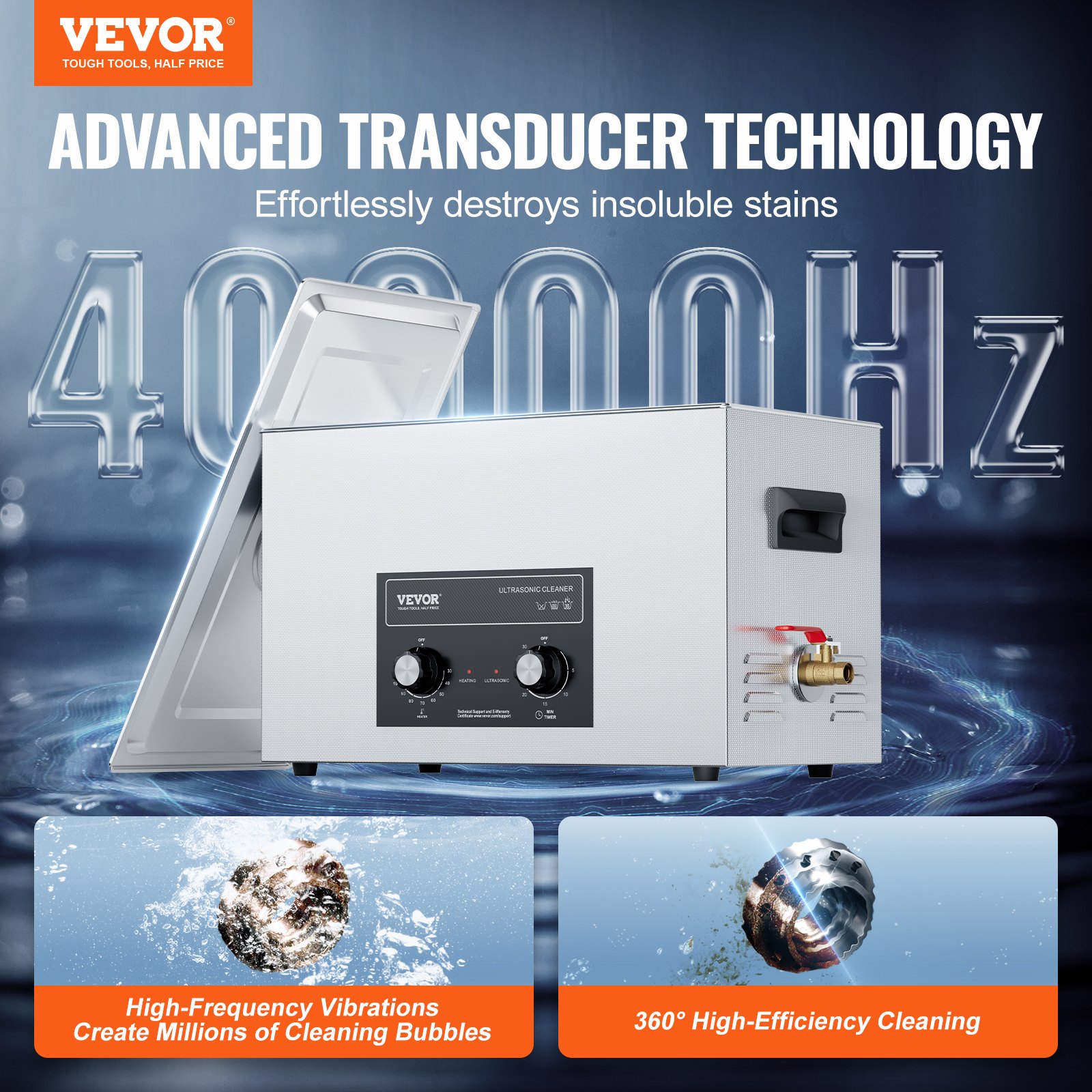 VEVOR 30L Ultrasonic Cleaner with Heater Timer & Basket, Professional Digital Sonic Cavitation Machine, 360W Cleaning Machine for Lab Tools, Metal Parts, Carburetor, Brass, Auto Parts, Engine Parts