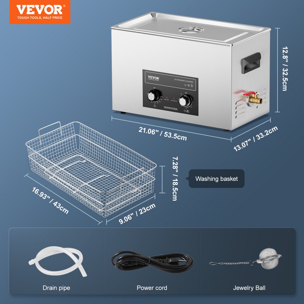 VEVOR 30L Ultrasonic Cleaner with Heater Timer & Basket, Professional Digital Sonic Cavitation Machine, 360W Cleaning Machine for Lab Tools, Metal Parts, Carburetor, Brass, Auto Parts, Engine Parts