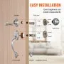 VEVOR Front Door Handle and Deadbolt Set, Satin Nickel Front Door Lock Set with Interior Knob, Adjustable Hole Spacing Single Cylinder Handleset, for Right and Left Handed Entrance and Front Door