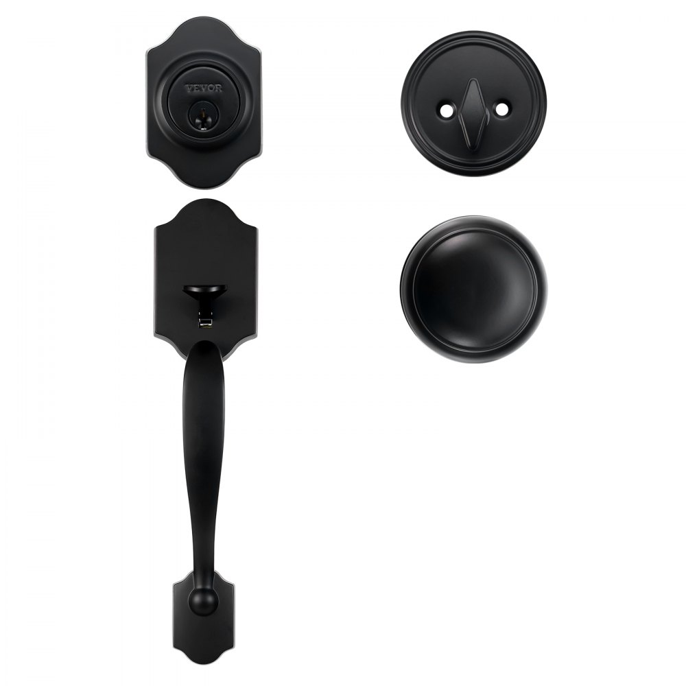 VEVOR Front Door Handle and Deadbolt Set, Matte Black Front Door Lock Set with Interior Knob,  Adjustable Hole Spacing Single Cylinder Handleset, for Right and Left Handed Entrance and Front Door