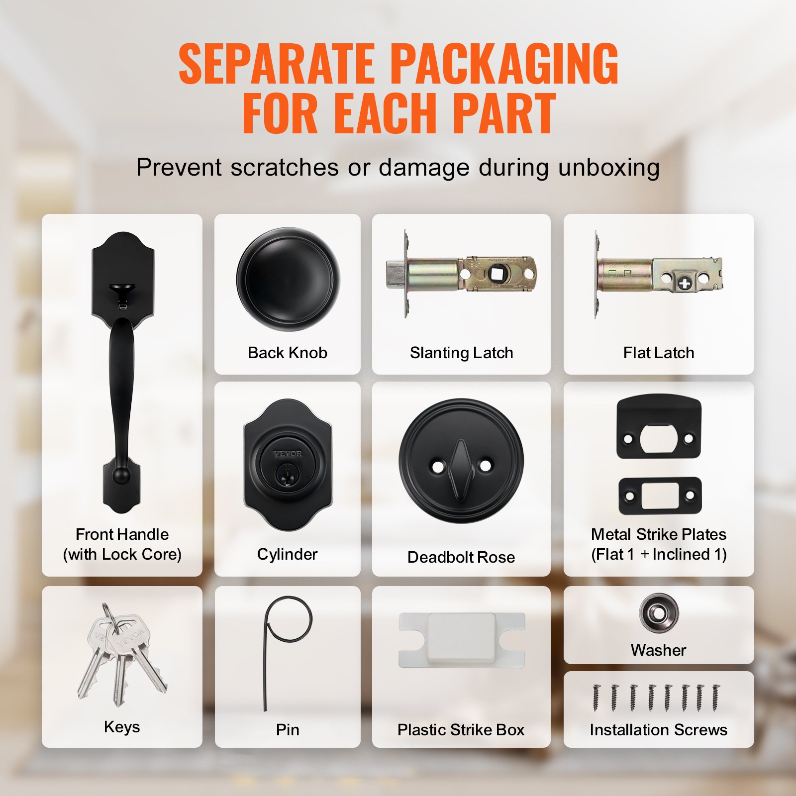 VEVOR Front Door Handle and Deadbolt Set, Matte Black Front Door Lock Set with Interior Knob,  Adjustable Hole Spacing Single Cylinder Handleset, for Right and Left Handed Entrance and Front Door