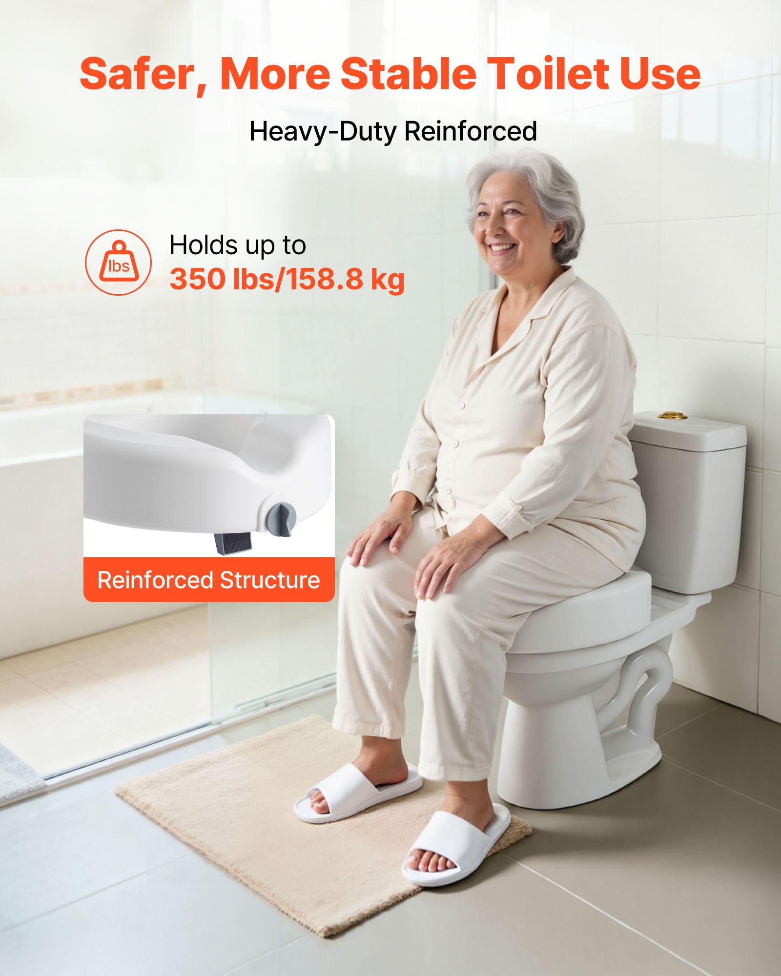 VEVOR Raised Toilet Seat, 158.8 kg Capacity, 127 mm Lift Height, Commode Elevated Toilet Seat Riser with Enlarged Opening for Seniors, Elderly, Handicap, Disabled, Adults, Fits Elongated & Round Bowl