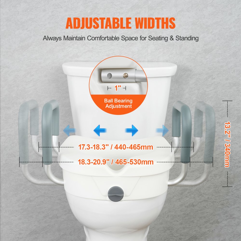 VEVOR Raised Toilet Seat, 5" Height Raised, 350 lbs Weight Capacity, for Round and Elongated Toilet, Twist Lock Installation,19.1" - 21.7" Adjustable Width, for Elderly, Handicap, Patient, Pregnant, M