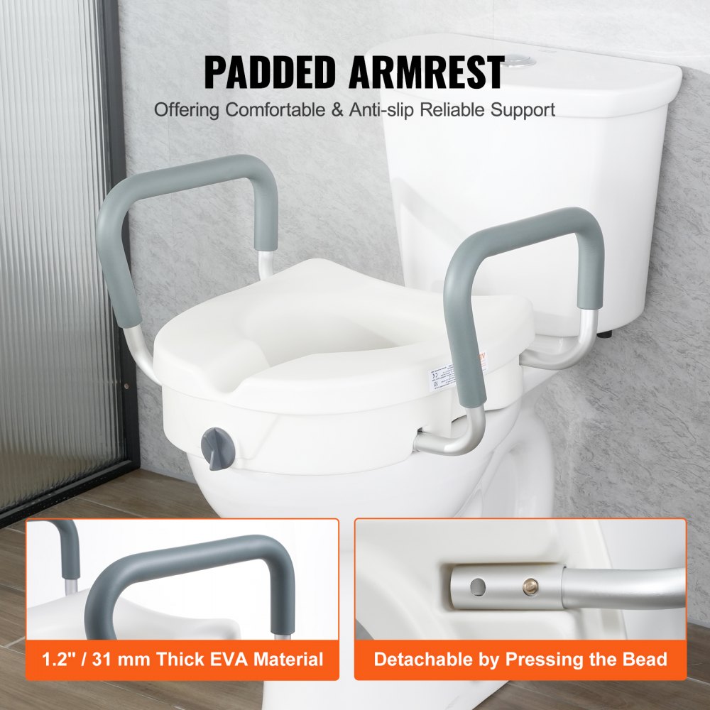 VEVOR Raised Toilet Seat, 5" Height Raised, 350 lbs Weight Capacity, for Round and Elongated Toilet, Twist Lock Installation,19.1" - 21.7" Adjustable Width, for Elderly, Handicap, Patient, Pregnant, M