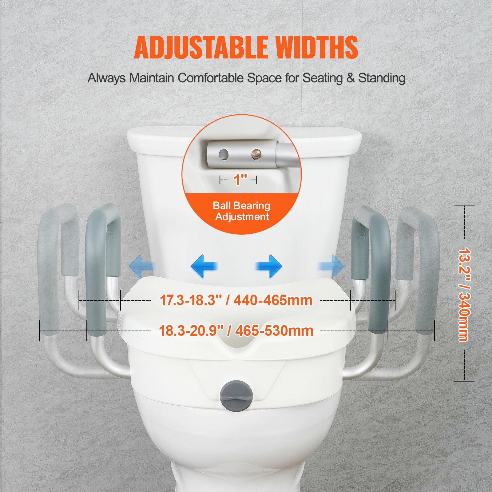 VEVOR Raised Toilet Seat, 5" Height Raised, 350 lbs Weight Capacity, for Round and Elongated Toilet, Twist Lock Installation,19.1" - 21.7" Adjustable Width, for Elderly, Handicap, Patient, Pregnant, M