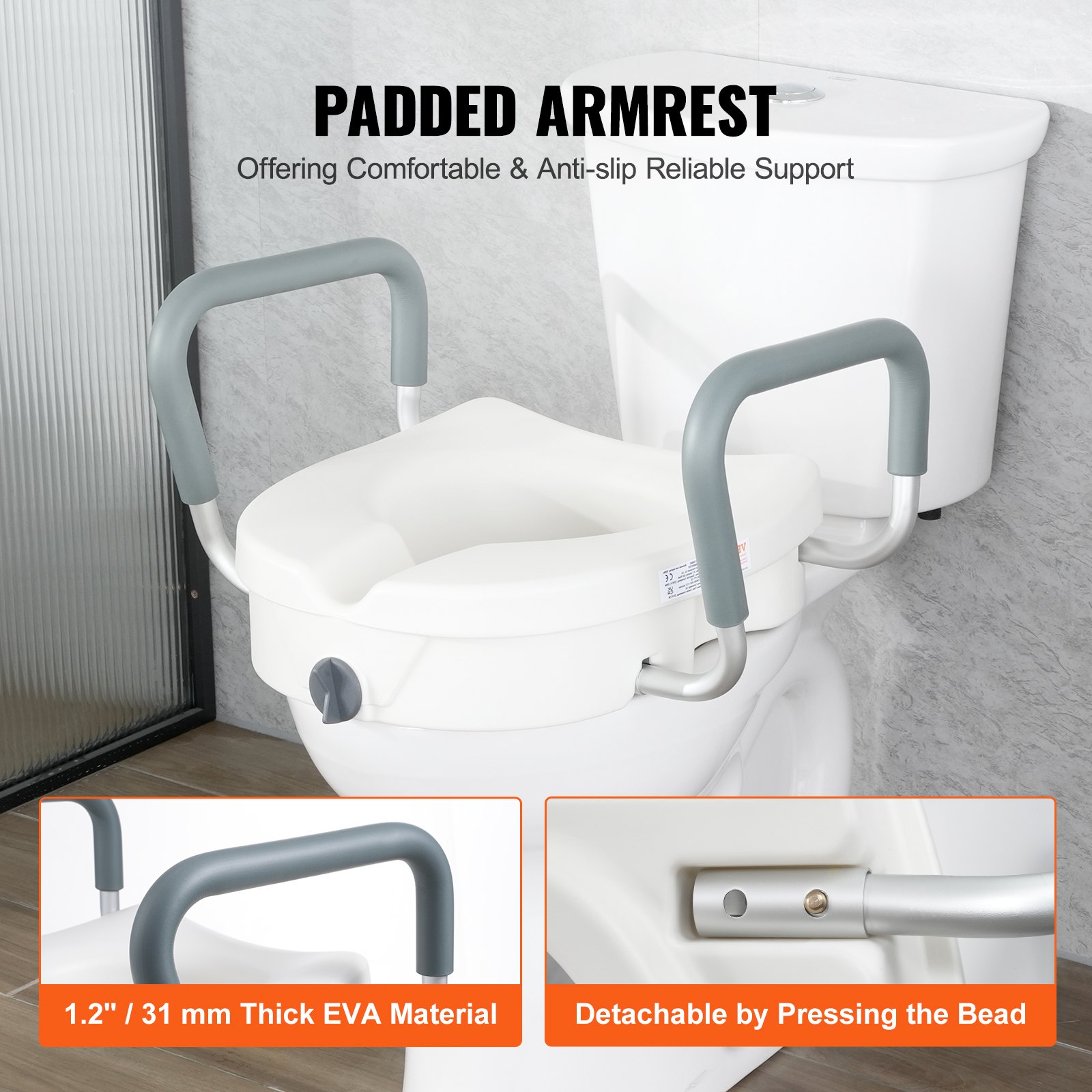 VEVOR Raised Toilet Seat, 5" Height Raised, 350 lbs Weight Capacity, for Round and Elongated Toilet, Twist Lock Installation,19.1" - 21.7" Adjustable Width, for Elderly, Handicap, Patient, Pregnant, M