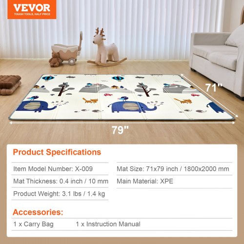 Baby Play Mat, 59""x79"" Baby Crawling Mat, Non-Slip One-Piece