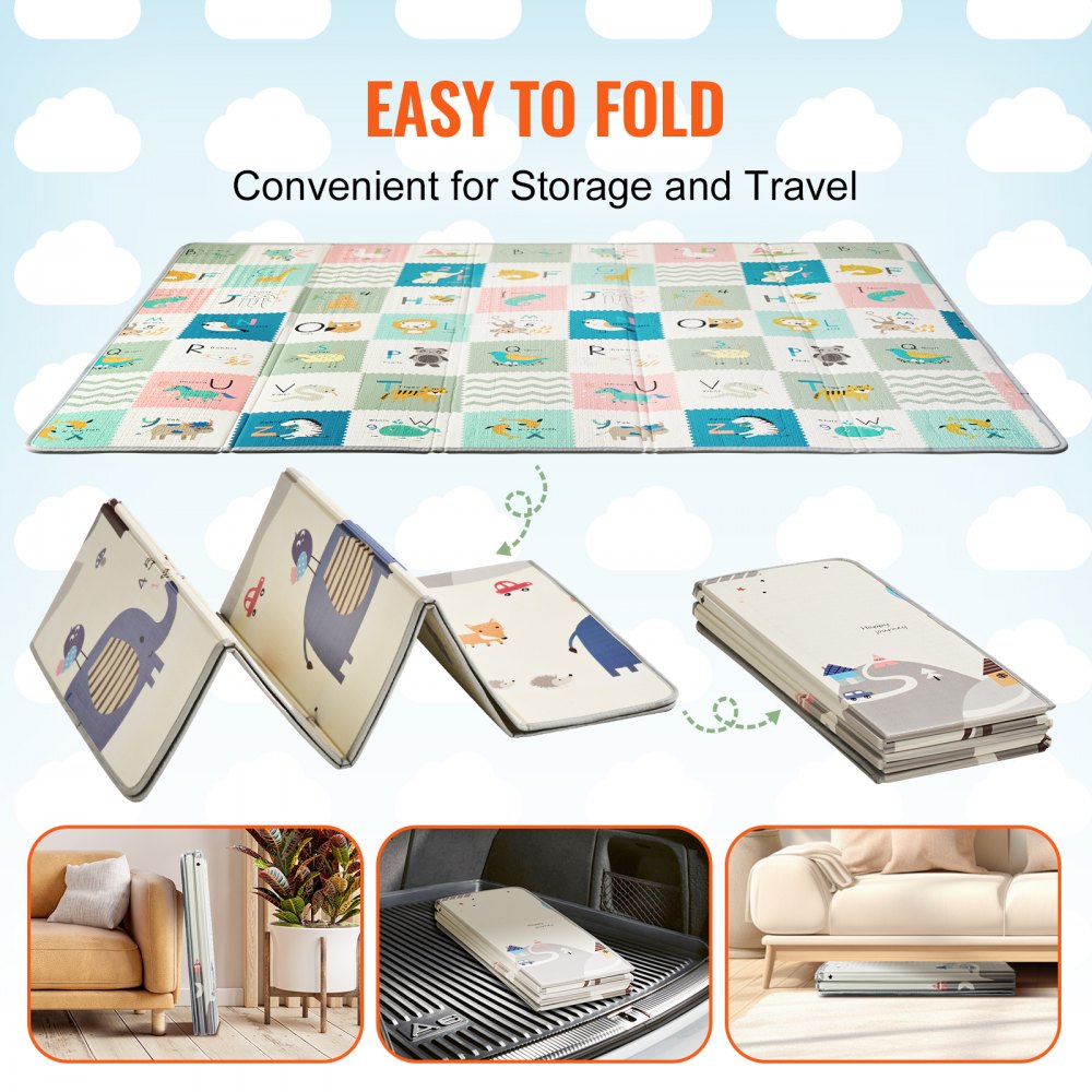 VEVOR Baby Play Mat, 71""x79"" Extra Large Baby Crawling Mat, Non-Slip One-Piece Foam Baby Playmat, Foldable Reversible Floor Mat with Travel Bag, Waterproof Activity Playmat for Babies Toddlers Infants