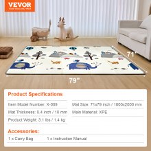 VEVOR 71"x79" Baby Play Mat Kids Crawling Soft Activity Floor Playmat 2 Side