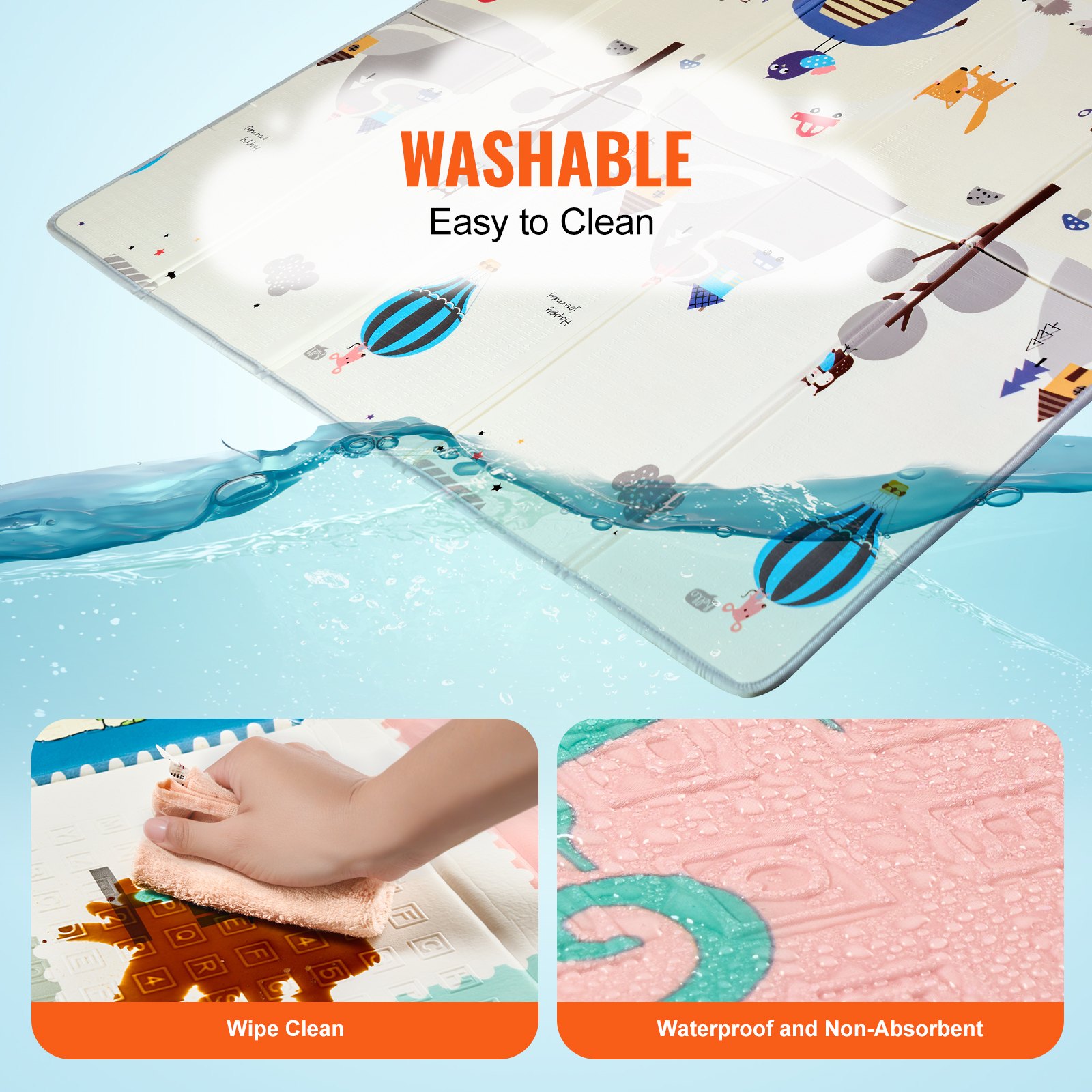 VEVOR Baby Play Mat, 71""x79"" Extra Large Baby Crawling Mat, Non-Slip One-Piece Foam Baby Playmat, Foldable Reversible Floor Mat with Travel Bag, Waterproof Activity Playmat for Babies Toddlers Infants