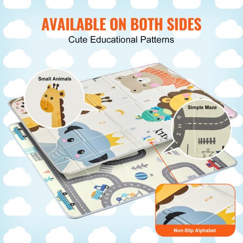 Safri 2-Sided Foldable Baby Play Mat - Soft XPE Foam Crawling Rug, Waterproof, Sea Life Theme