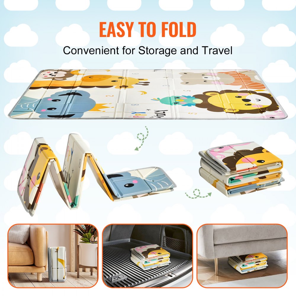 VEVOR Baby Play Mat, 59"x71" Baby Crawling Mat, Non-Slip One-Piece Foam Baby Playmat, Foldable Portable Reversible Floor Mat with Travel Bag, Waterproof Activity Playmats for Babies, Toddlers, Infants