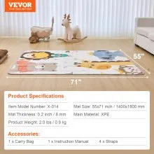 VEVOR 59"x71" Baby Play Mat Kids Crawling Soft Activity Floor Playmat 2 Side