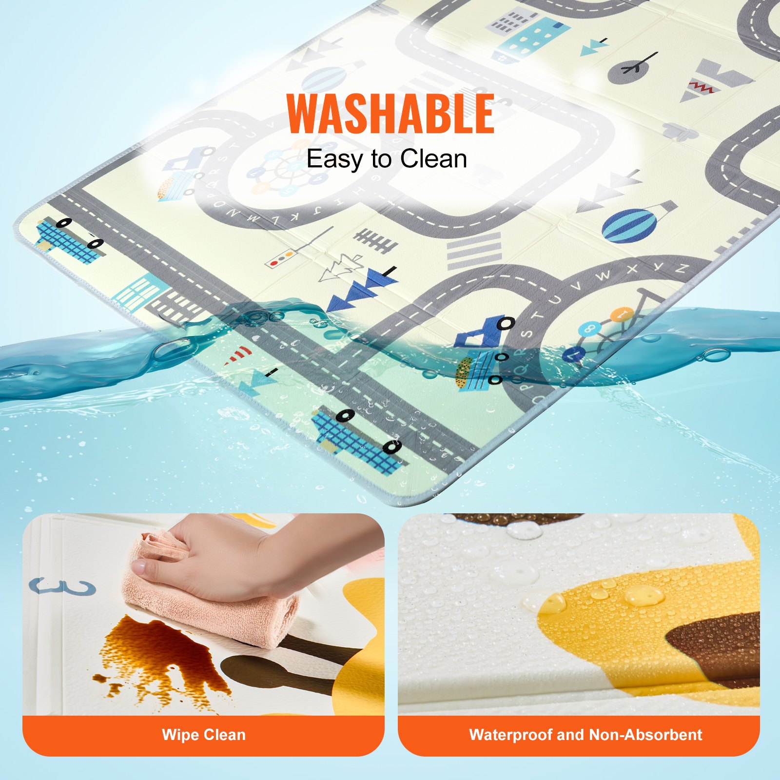 VEVOR Baby Play Mat, 59"x71" Baby Crawling Mat, Non-Slip One-Piece Foam Baby Playmat, Foldable Portable Reversible Floor Mat with Travel Bag, Waterproof Activity Playmats for Babies, Toddlers, Infants