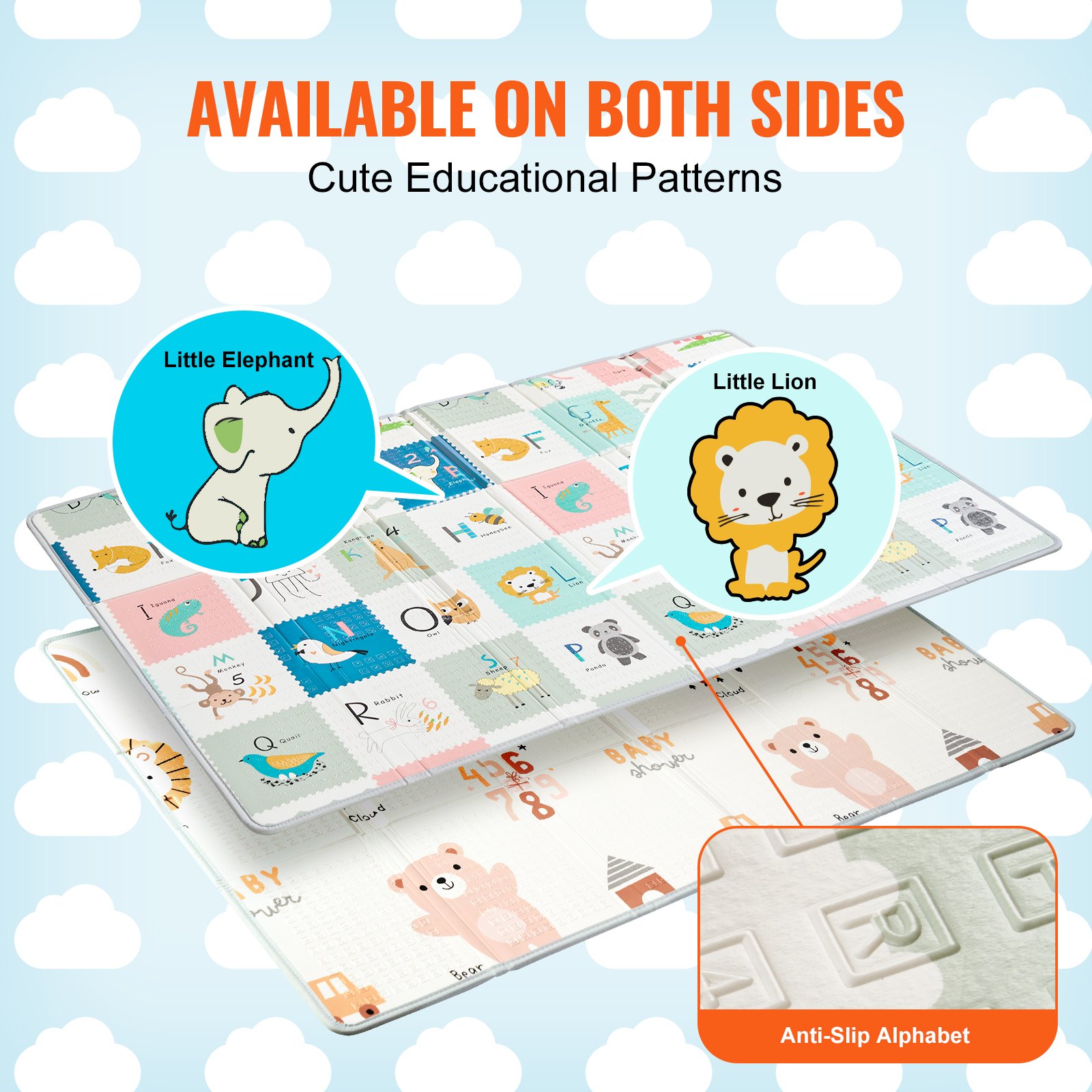 VEVOR Baby Play Mat, 51""x79"" Baby Crawling Mat, Non-Slip One-Piece Foam Baby Playmat, Foldable Portable Reversible Floor Mat with Travel Bag, Waterproof Activity Playmats for Babies, Toddlers, Infants