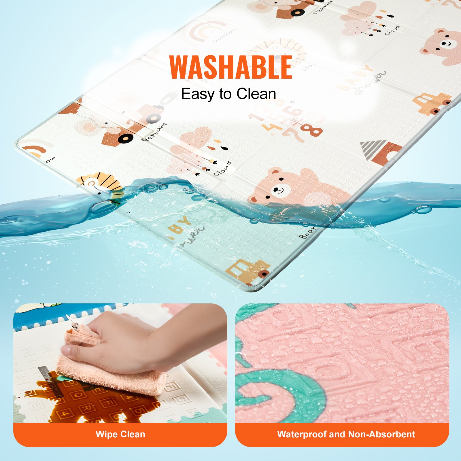 VEVOR Baby Play Mat, 51""x79"" Baby Crawling Mat, Non-Slip One-Piece Foam Baby Playmat, Foldable Portable Reversible Floor Mat with Travel Bag, Waterproof Activity Playmats for Babies, Toddlers, Infants