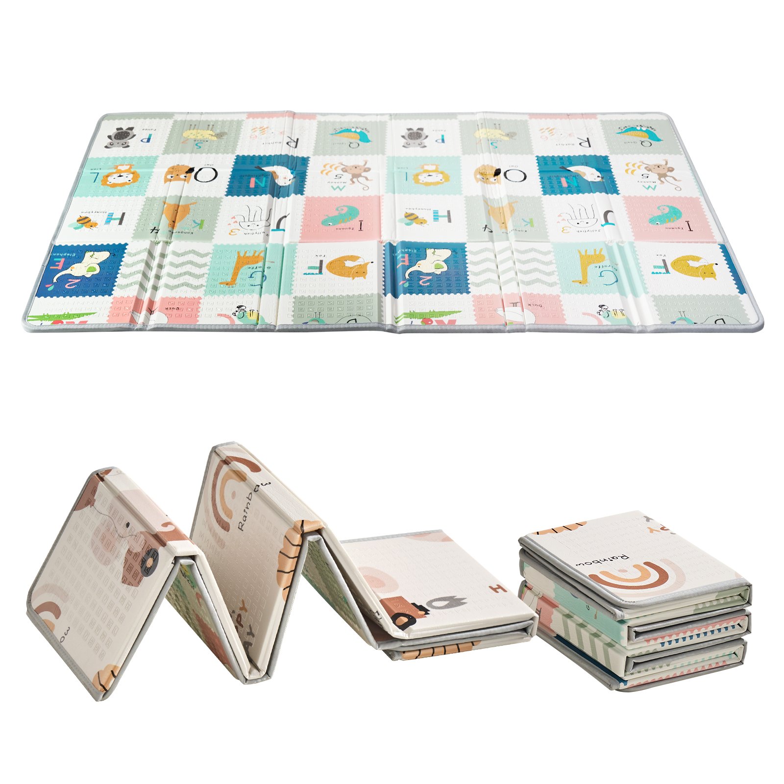 VEVOR Baby Play Mat, 51""x79"" Baby Crawling Mat, Non-Slip One-Piece Foam Baby Playmat, Foldable Portable Reversible Floor Mat with Travel Bag, Waterproof Activity Playmats for Babies, Toddlers, Infants