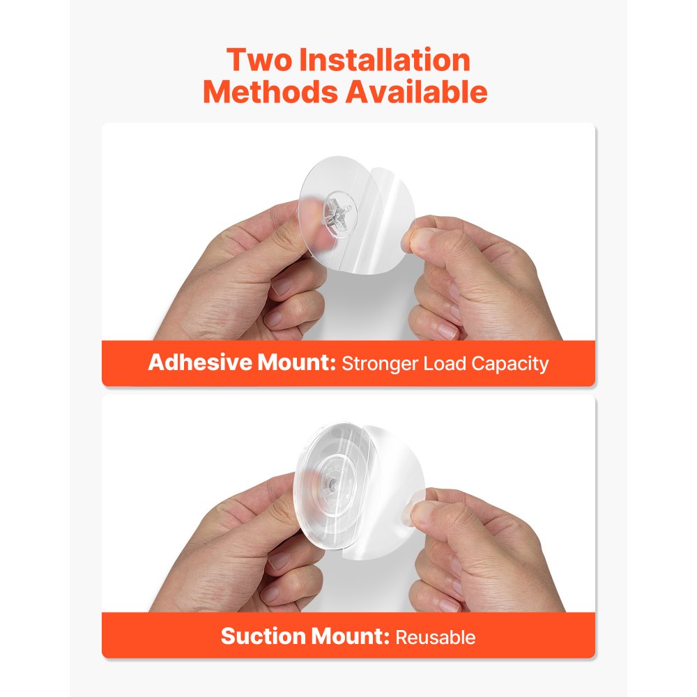 VEVOR Suction Cup Hooks for Shower, 2-Pack No Drill Stainless Steel Hooks, Suction Cup Shower Towel Hanging Hook, for Bathroom Wall, Kitchen, Glass, Mirror and Tile to Hang Towels, Robes & Loofah