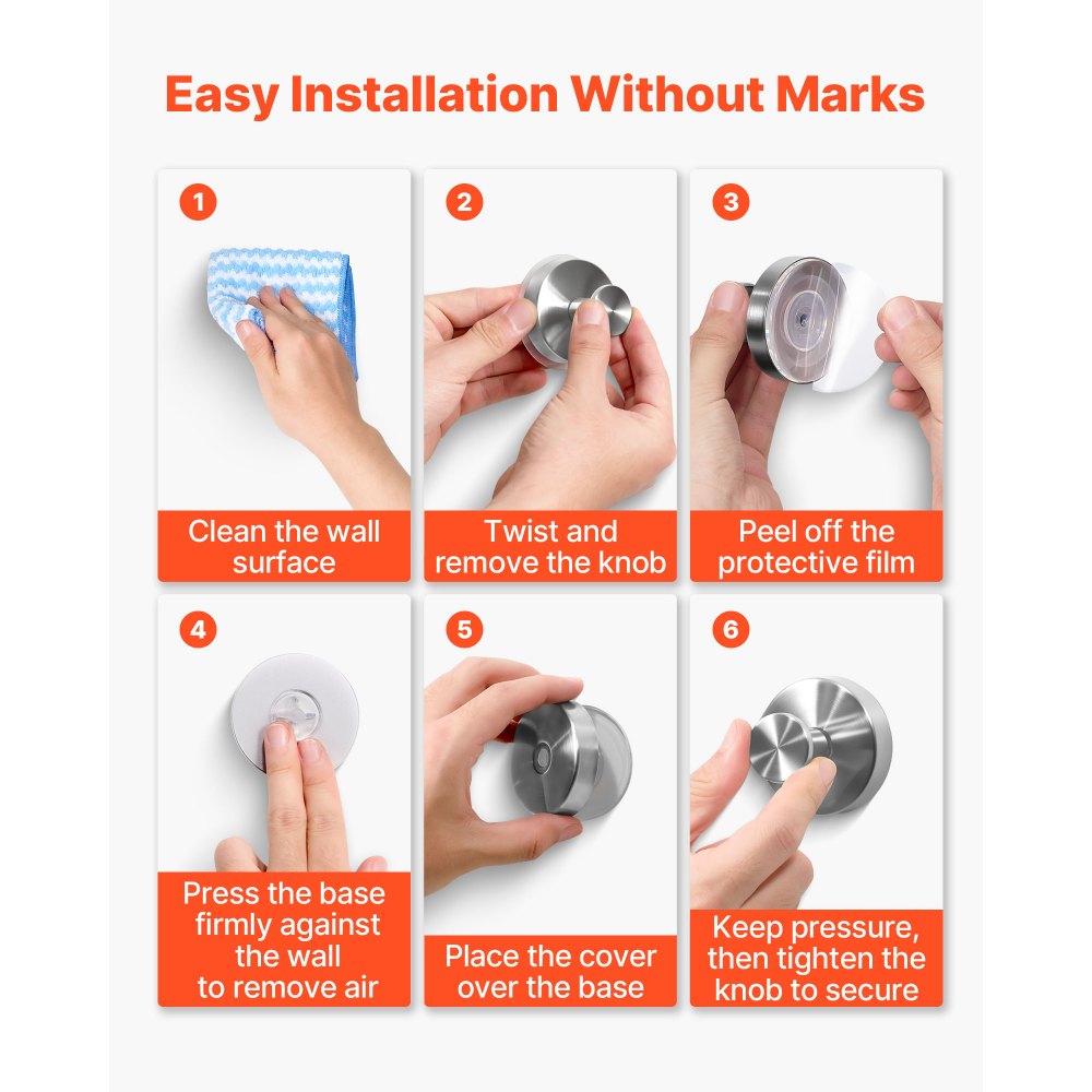 VEVOR Suction Cup Hooks for Shower, 2-Pack No Drill Stainless Steel Hooks, Suction Cup Shower Towel Hanging Hook, for Bathroom Wall, Kitchen, Glass, Mirror and Tile to Hang Towels, Robes & Loofah