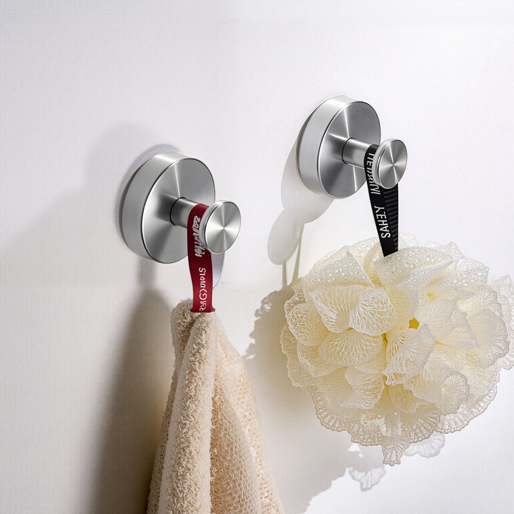 VEVOR Suction Cup Hooks for Shower, 2-Pack No Drill Stainless Steel Hooks, Suction Cup Shower Towel Hanging Hook, for Bathroom Wall, Kitchen, Glass, Mirror and Tile to Hang Towels, Robes & Loofah