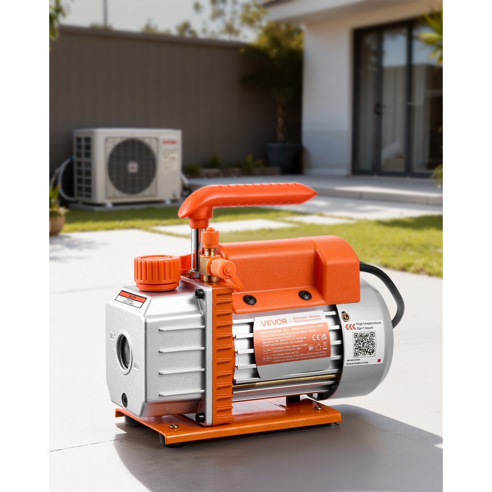 VEVOR Vacuum Pump, 3.5 CFM 99 L/min, HVAC Single Stage Rotary Vane AC Vacuum Pump, for R134a R22 R410a Systems, 4 Pole Motor, for Automotive Air Conditioner Maintenance Resin Degassing, Oil Included